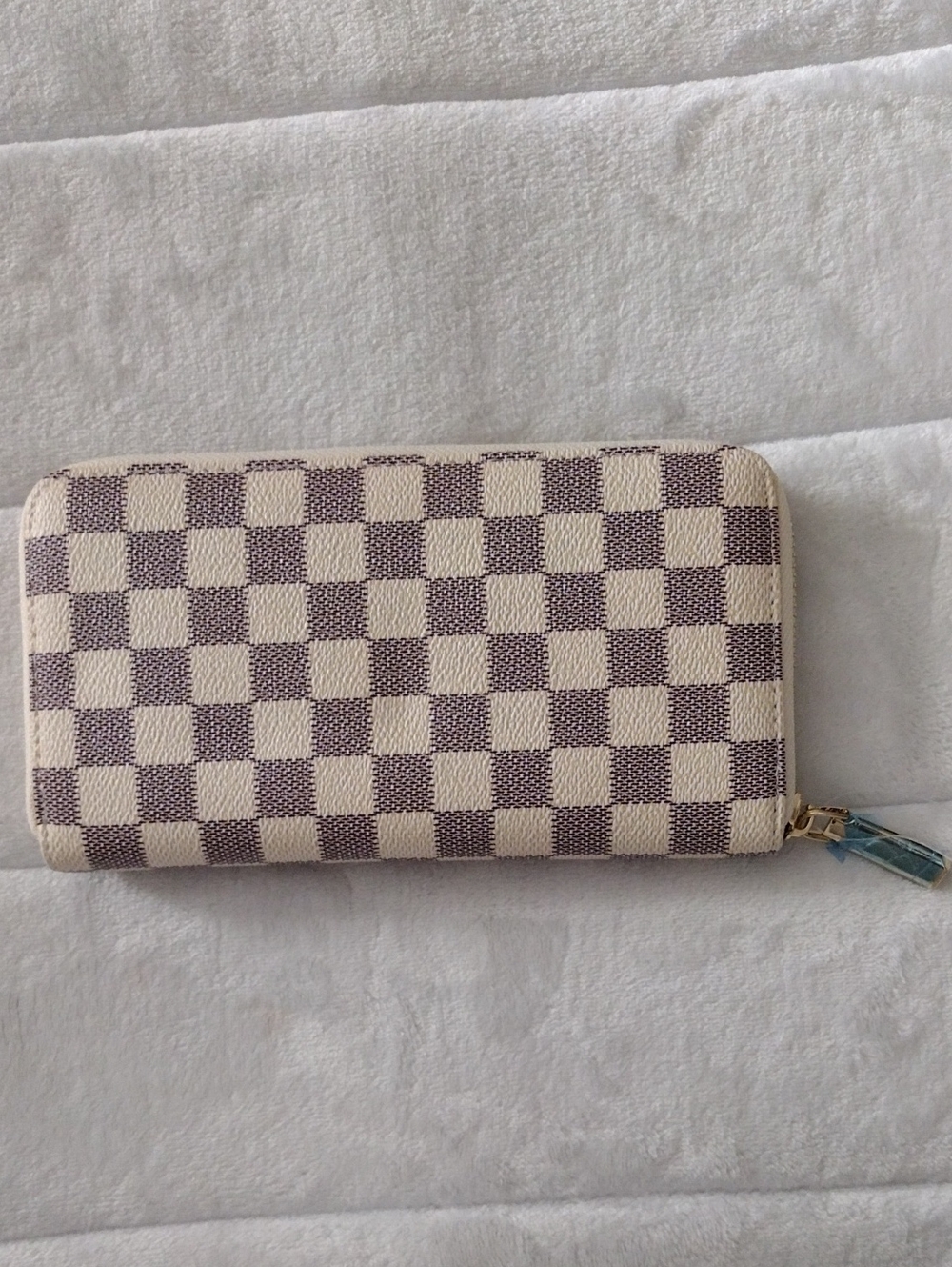 Cream and Brown Check Zip Wallet - Women Bags